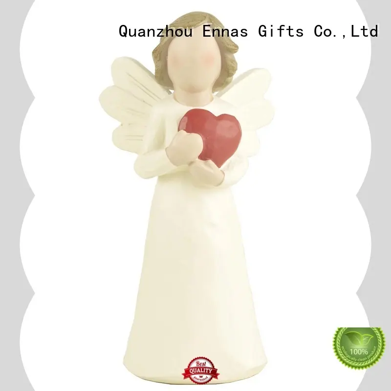 High Quality Creationary Unique Home Decorating Handicraft Colored Polyresin red heart angel figurine 1
