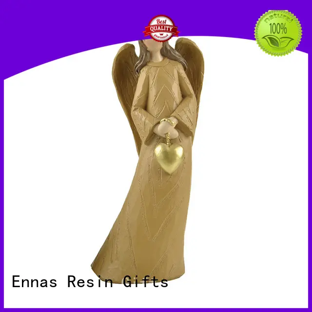 Holding Heart Wood Textured Resin Angel Figure Statues 1