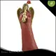 Christmas Red Playing Trumpet Wood Textured Resin Angel 1