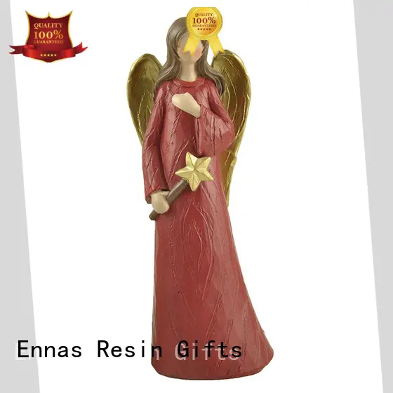 Christmas Red Holding Star Wood Textured Resin Angel 1