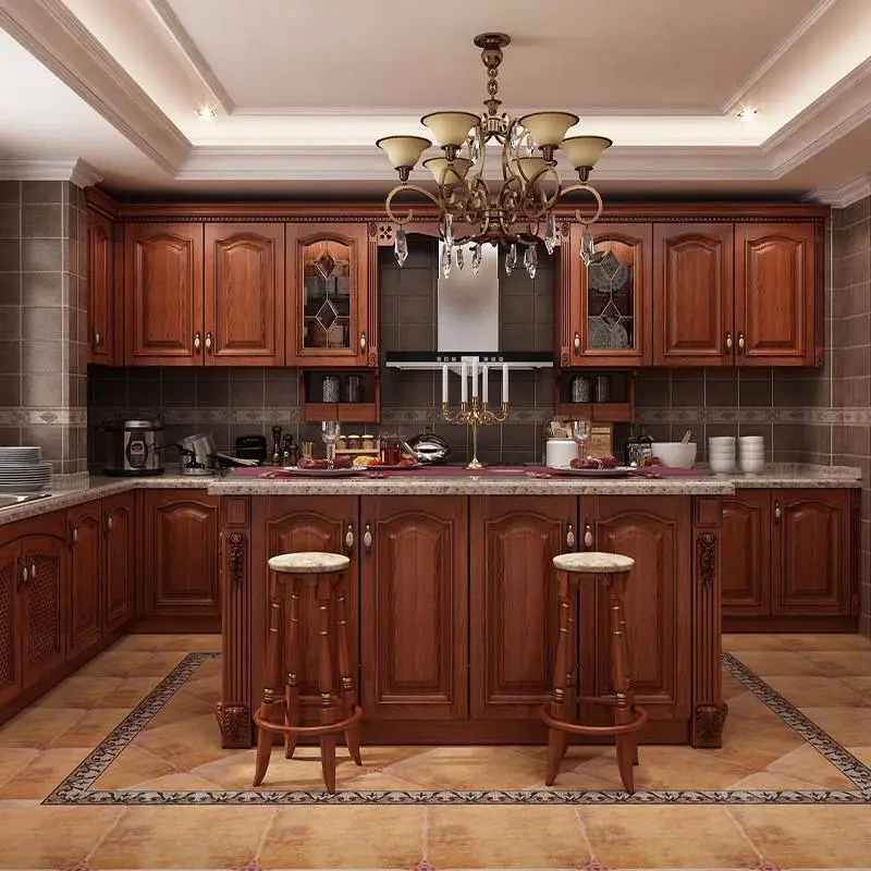 Integral ambry red oak European solid wood kitchen project custom furniture 1