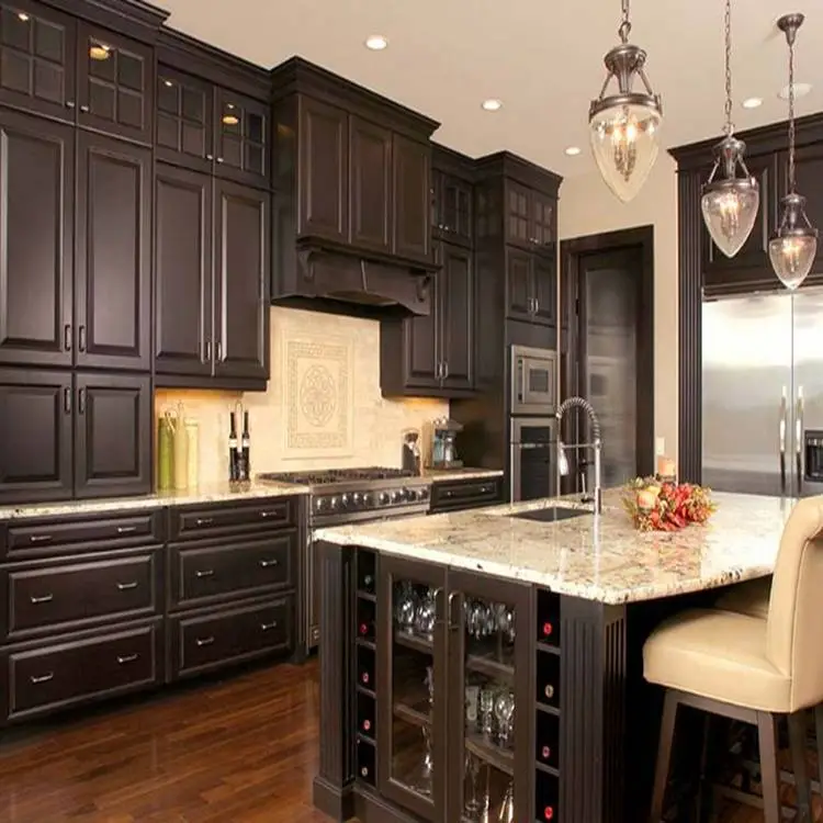 China High Quality Black Diy Pine Wood Home Kitchen Cabinet 1
