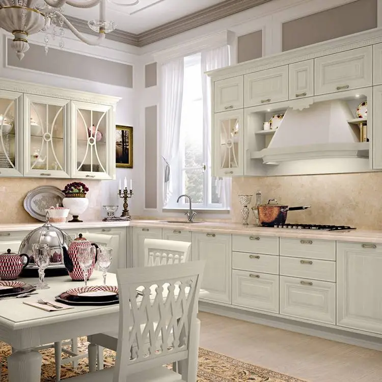 New European style wood white open kitchen cabinet designs apartment projects 1