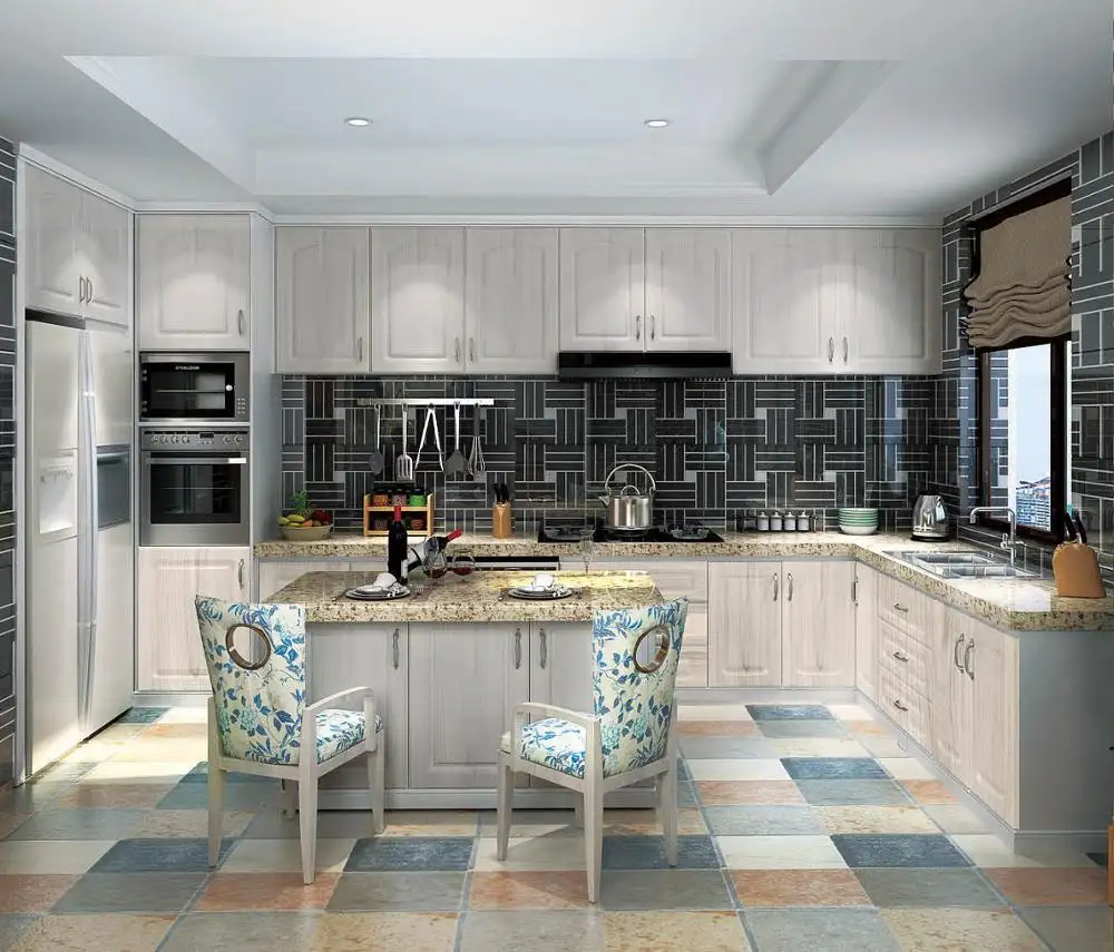 Modern Wood Grain Kitchen Cabinets Maple/Oak/Solid Wood/MDF/melaminated Particle Board/PVC/ Polywood by Y&R Furniture 5