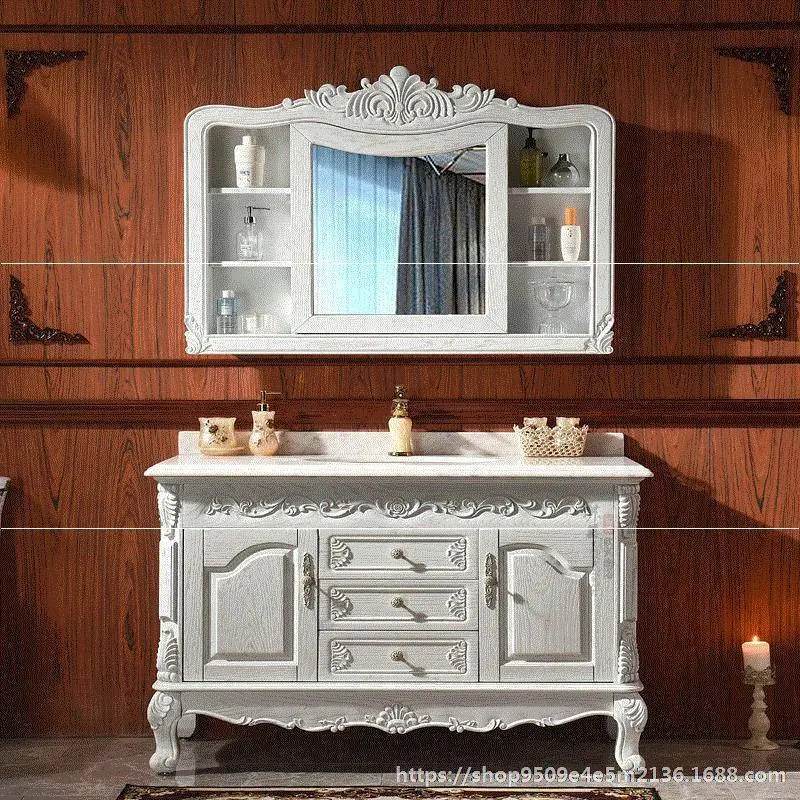 American floor-standing European-style red oak bathroom vanity wash basins wash cabinets bathroom wash mirror cabinets combined 1