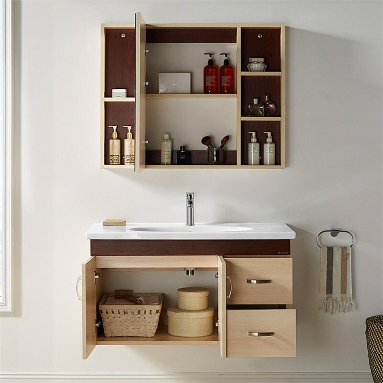 Modern style solid wood wall mount undermount bathroom Vanity 4