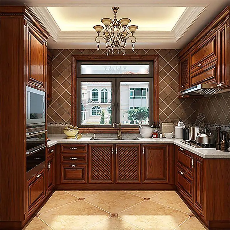 European style solid wood cabinets customized new Chinese kitchen cabinet American furniture factory direct sales 1