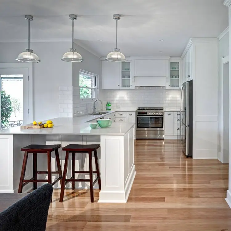 New White and Wood Tone PVC Simple European Style Kitchen Cabinets 1