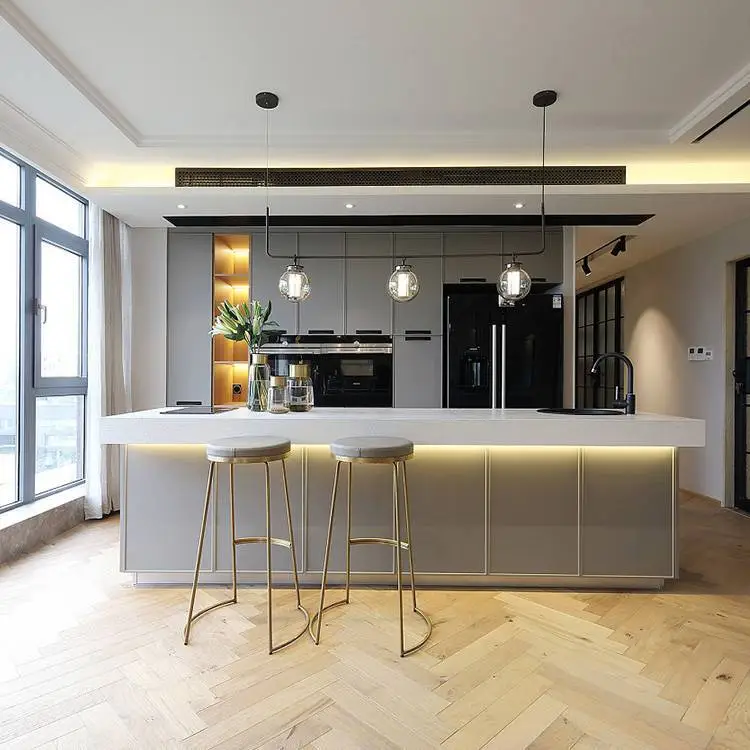 NEW Luxury Design Grey Solid Wood open Kitchen Cabinets Factory Direct Sales 1