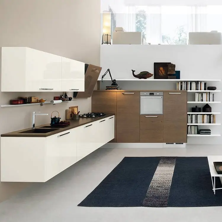 China manufacturer modern style woodwhite kitchen cabinet designs apartment projects 1