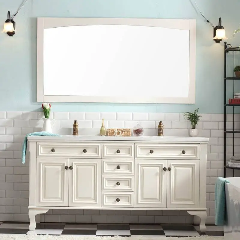 Combination floor bathroom vanity washbasin cabinet solid wood mirror cabinet American country double basin wash basin 1