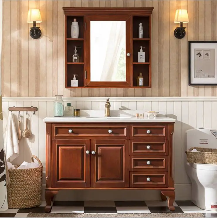 American floor solid wood bathroom cabinet combination wash basin cabinet 1