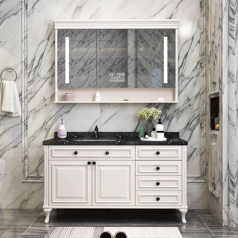 American bathroom cabinet floor solid wood bathroom cabinet smart mirror cabinet wash basin combination washstand 1