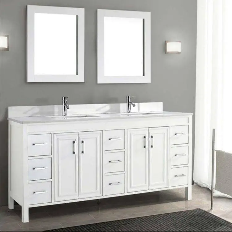 China Bathroom Furniture, Bathroom Vanities In White 2 Sink 1