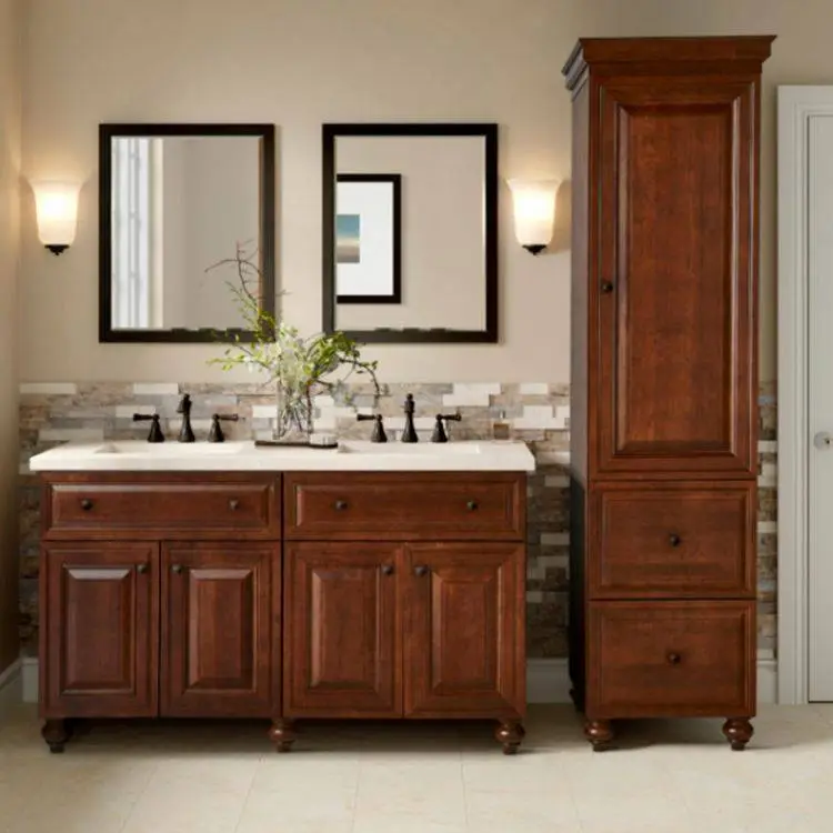 High Quality Solid Wood Bathroom Vanities Standing Vanity Cabinet walnut bathroom vanity unit 1