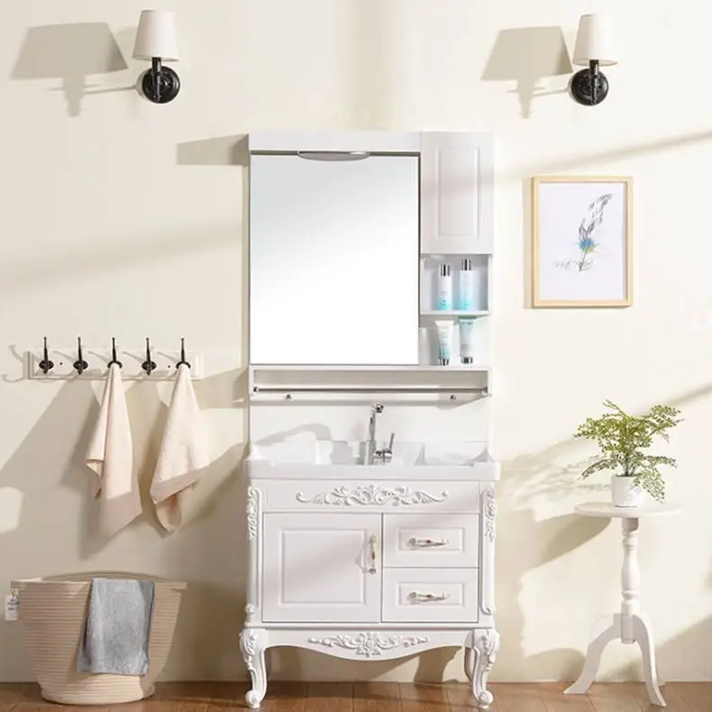 European style PVC floor - to - floor bathroom cabinet basin cabinet ceramic basin countertop toilet wash basin 1