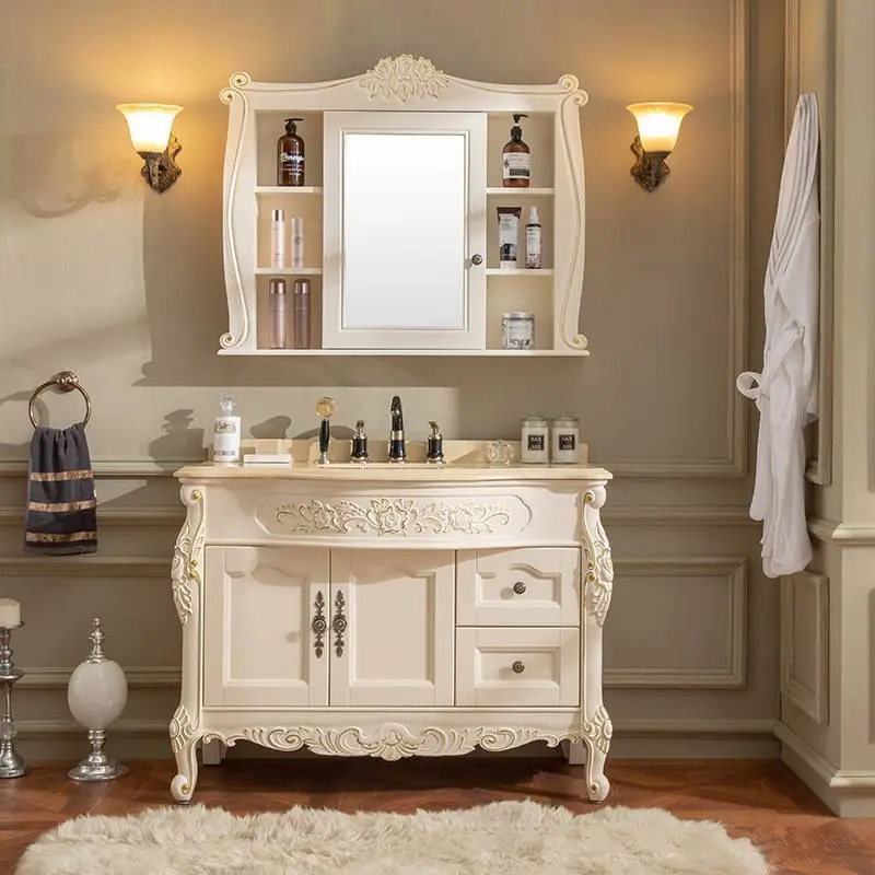 European-style bathroom cabinet solid wood toilet waterproof washbasin cabinet large family bathroom cabinet factory custom-made 1