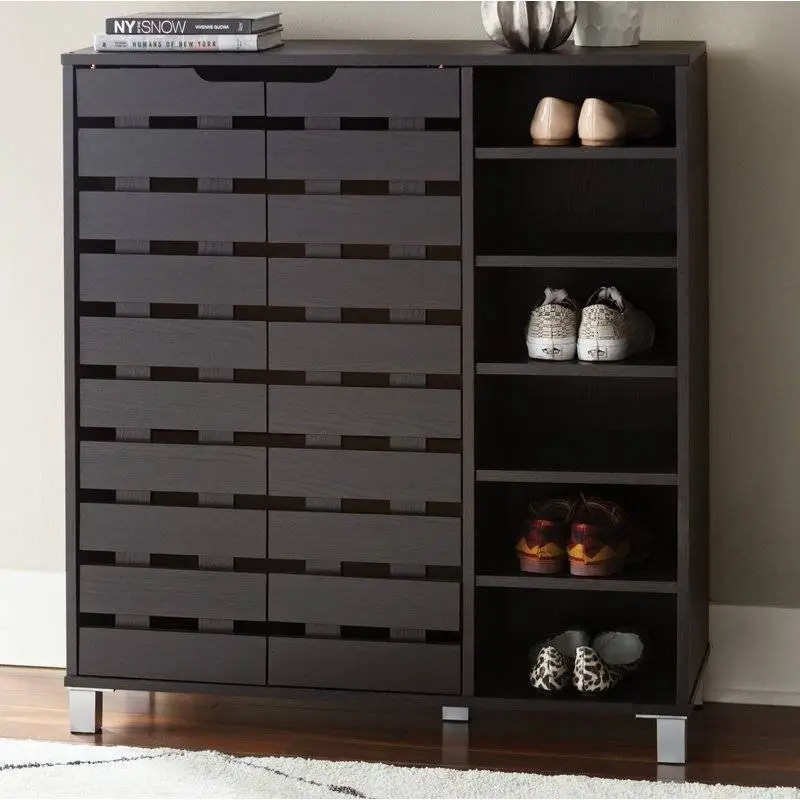 Custom Wood Cabinets Black Small Wooden Louvered Shoe Cabine 1