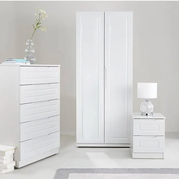 2 Door White Home Furniture MDF Wood Storage Bedroom Cheap New Wardrobe 1