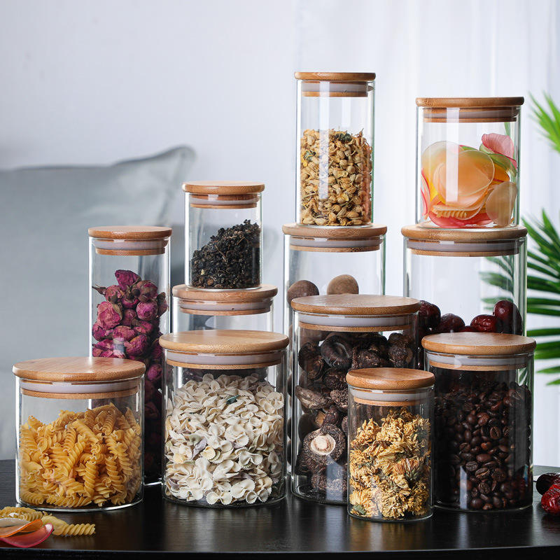 Glass Storage Jars with Bamboo Lid Food Canister Containers 8oz/250ml 1