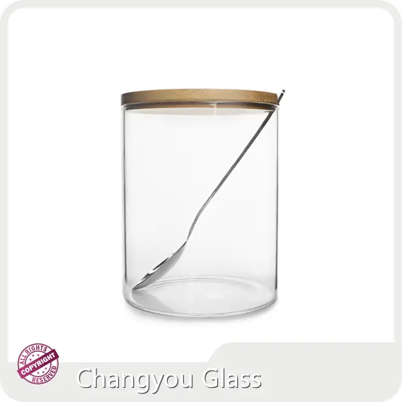 Factory Priceglass Lidded Jar Tinplate Cover/ Stainless Steel/ Bamboo Flint Glass 1