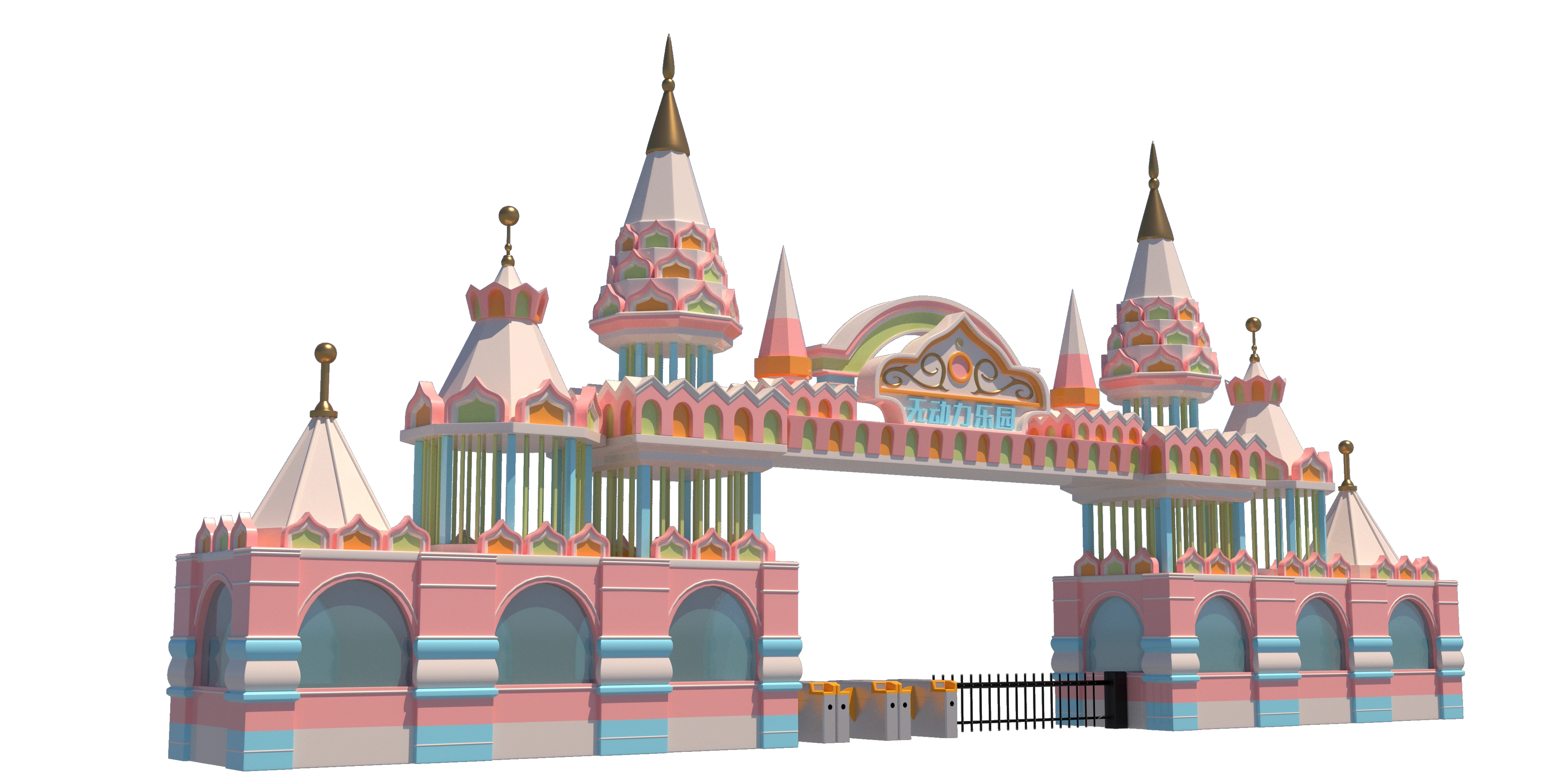 Les contes de fées ont inspiré les portes d'entrée 3D pour le parc d'attractions avec des structures de type château et des conceptions d'horloge | LMQ | Limeiqi 1