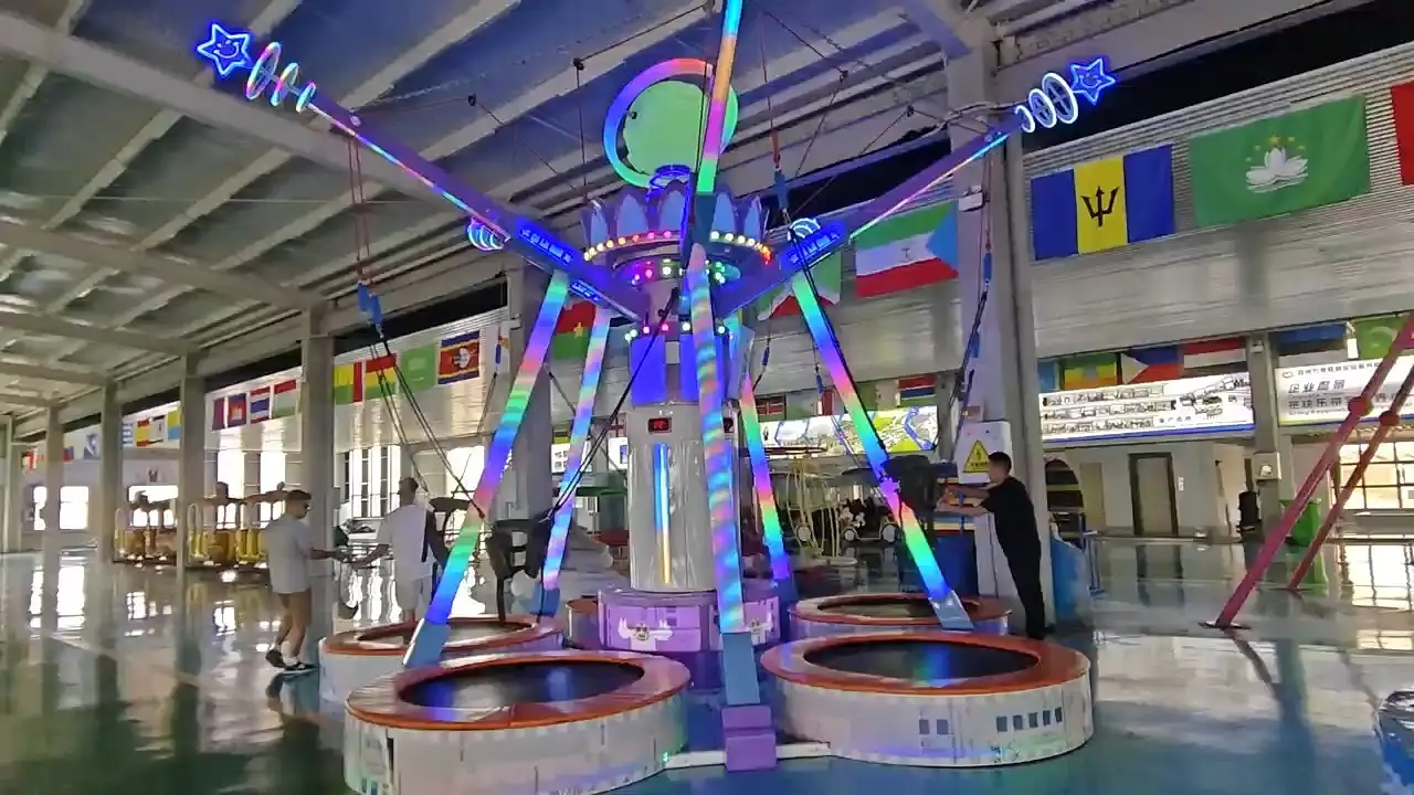 Trampolín para cinco personas: Diversión con rebotes, iluminación LED y función de puntuación para varios jugadores. 1