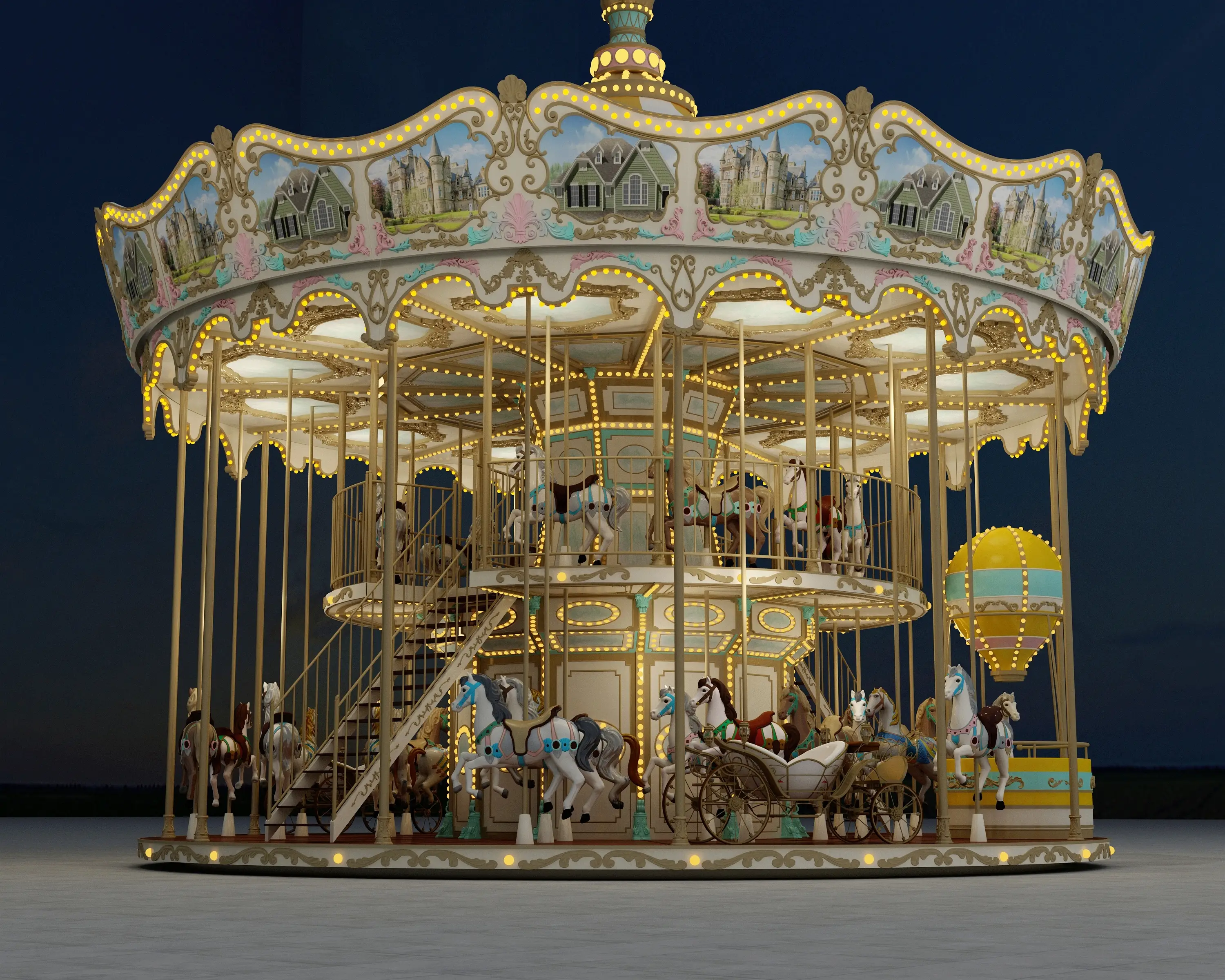 Двухэтажная карусель на 48 мест: центральный элемент аттракциона, стилизованный под сказку, неподвластную времени 1