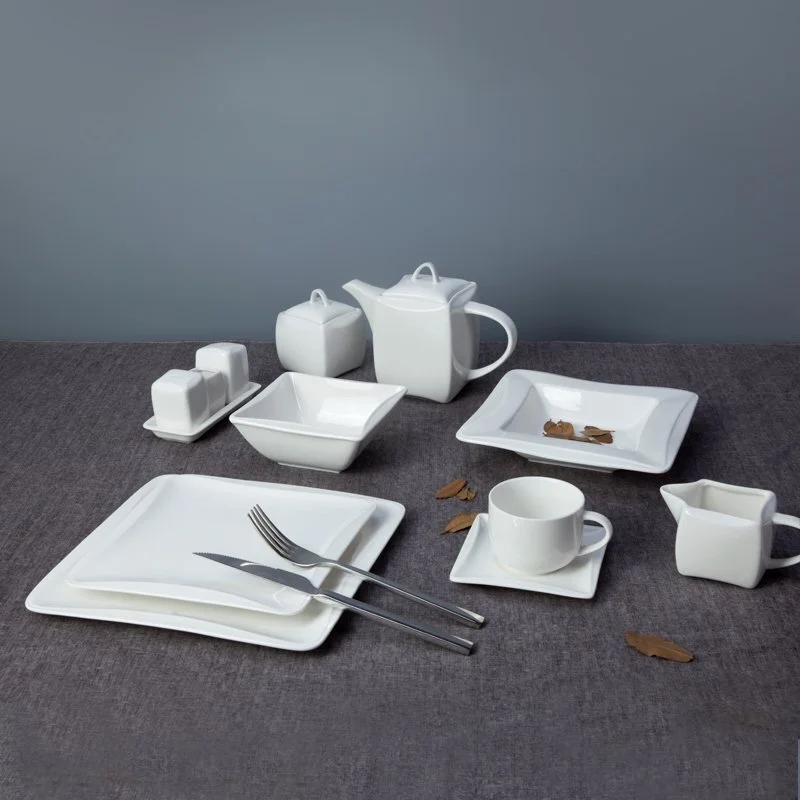French Style Square White Porcelain Dinnerware Sets for Bistro  - TW09 1