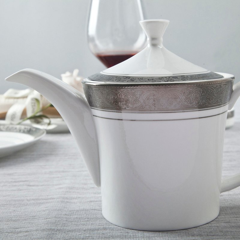Contemporary Style White Round Fine china Dinnerware with Silver Grey Decal - TD01 3