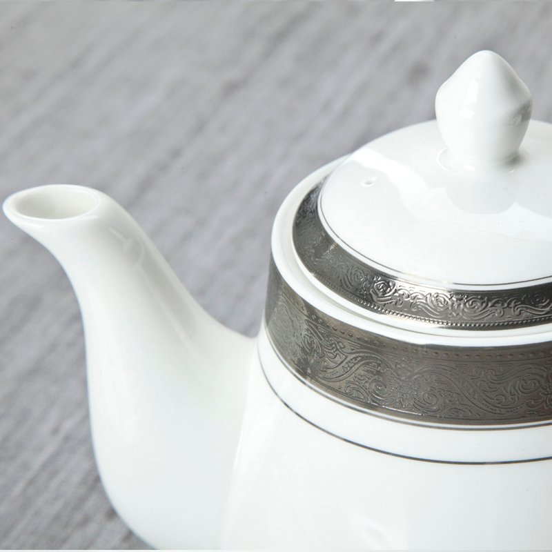 Contemporary Style White Round Fine china Dinnerware with Silver Grey Decal - TD01 4