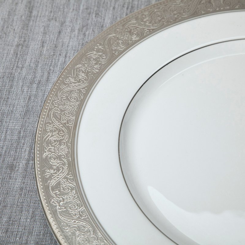 Contemporary Style White Round Fine china Dinnerware with Silver Grey Decal - TD01 2