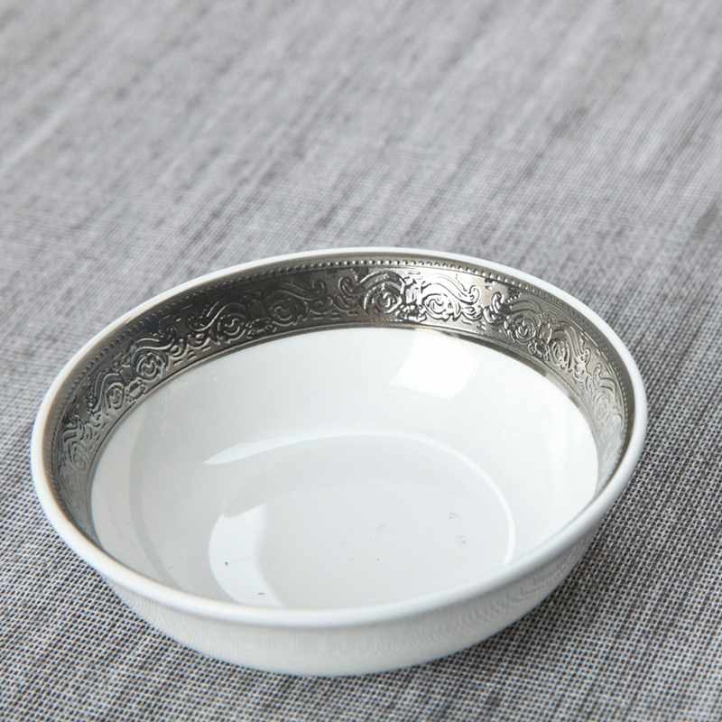 Contemporary Style White Round Fine china Dinnerware with Silver Grey Decal - TD01 5