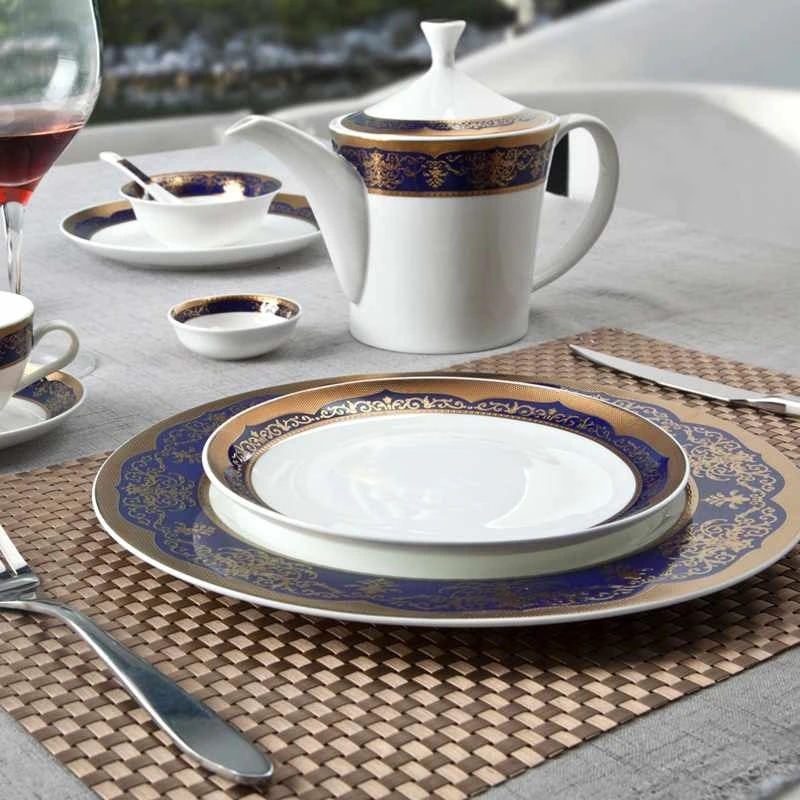 Italian Style Dark Blue Fine Bone china Dinnerware With Decal Rim - TD06 1