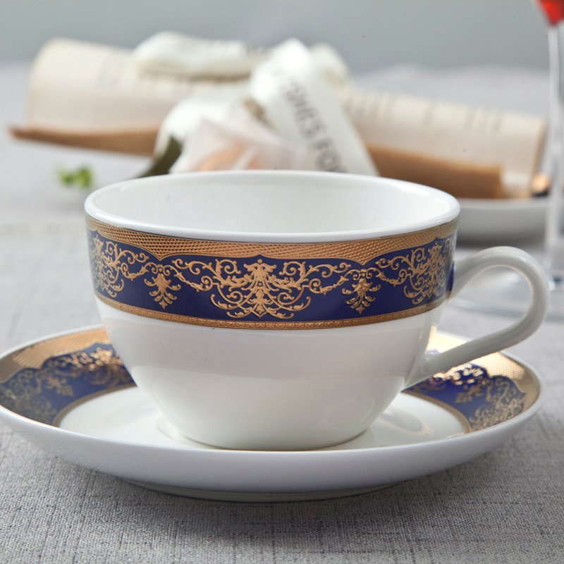 Italian Style Dark Blue Fine Bone china Dinnerware With Decal Rim - TD06 3