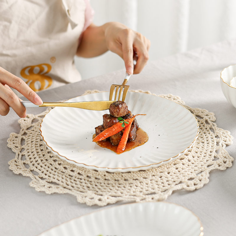Petal White Collection - 2022 New Design White With Gold Rim Luxurious Porcelain Dinnerware For Hotel, Restaurant, Event... 6