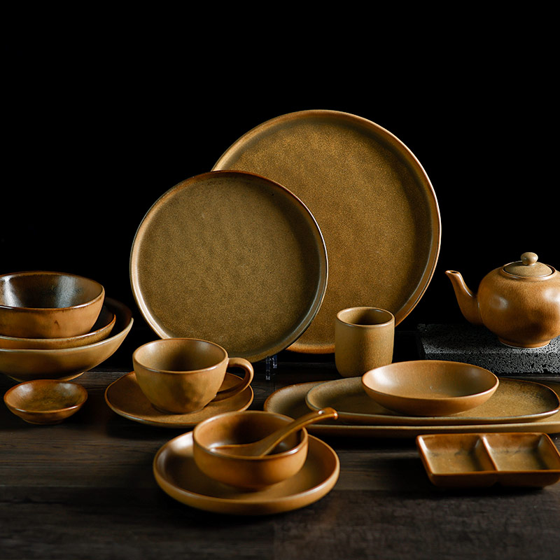 Terra Collection - 2022 New Design Matt  Khaki Unique Textured Porcelain Dinnerware Sets 2
