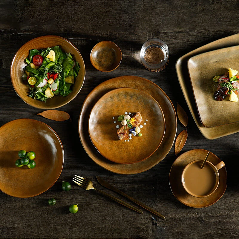 Terra Collection - 2022 New Design Matt  Khaki Unique Textured Porcelain Dinnerware Sets 1