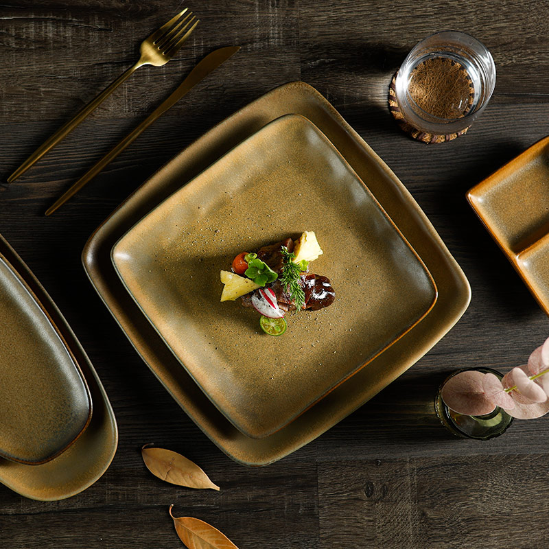 Terra Collection - 2022 New Design Matt  Khaki Unique Textured Porcelain Dinnerware Sets 5
