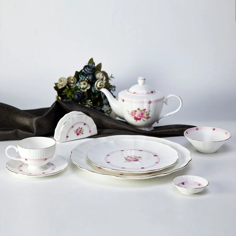 Fresh Style Round Fine Bone china Dinnerware with Flower And Silver Rim - TD17 1