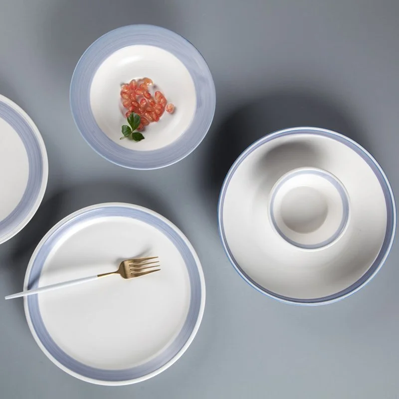 Fresh Style Round Color Porcelain Dinner Set With Light Blue Rim - TC16 1