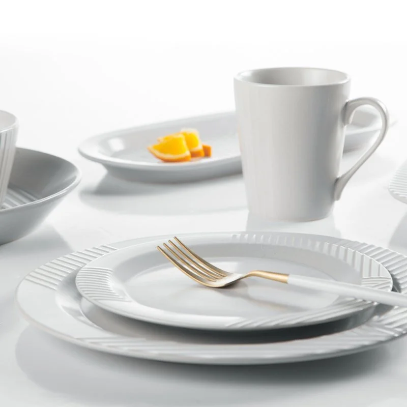Embossed Contemporary Round & Square Color Porcelain Dinner Set - TC14 1