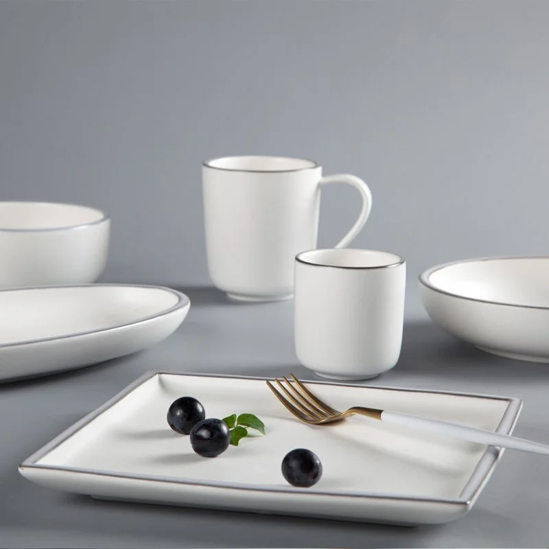 Fresh Style Color Porcelain Dinner Set With Light Golden Rim - TC11 1