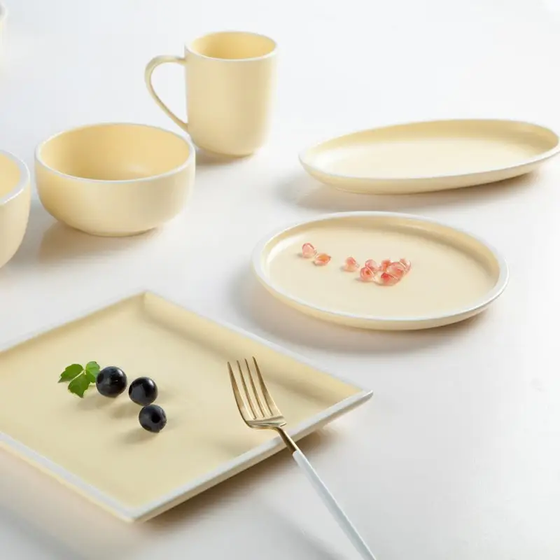 Two Eight Cream Yellow Simple Style Color Smoothly Glaze Porcelain Dinner Set  - HE PING SERIES 2 Colored Porcelain Dinner Set image11