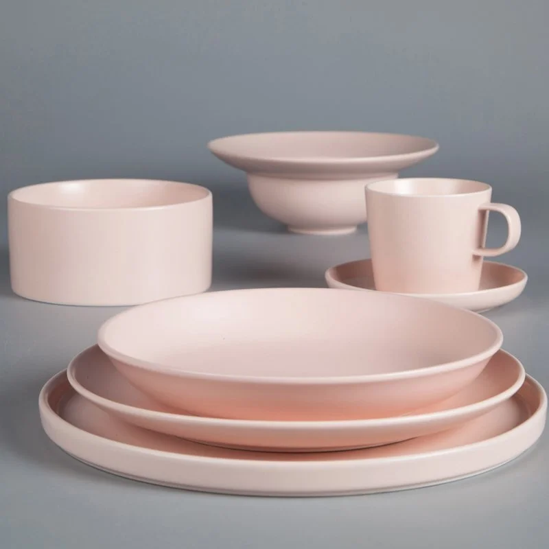 Hotel & Restaurant Solid Pink Color Porcelain Dinner Set  - TC07 1