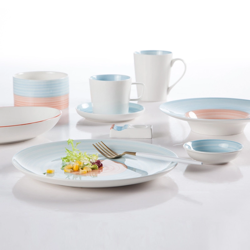 French Style Embossed Decal Round Color Porcelain Dinner Set  - TC04 1