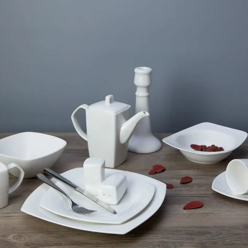 Elegant Dining: Square White Porcelain Dinnerware Set Adds Sophistication To Your Table 1