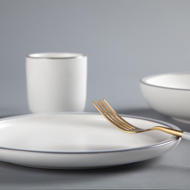 Fresh Style Color Porcelain Dinner Set With Light Golden Rim - TC11 4