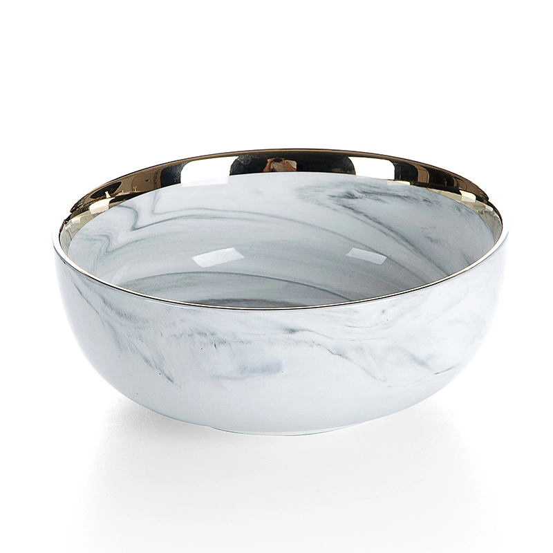 Latest ProductRestaurant Porcelain Soup Bowls, Hotel Supplies Gold Rim Grey Marble Crockery Chinese Soup Bowls~ 1