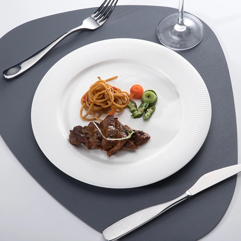 Ecofriendly Dishwasher Safe Party & Event Dinner Plate Sets, Two Eight Line Design Porcelain Plates White Round Plate& 1